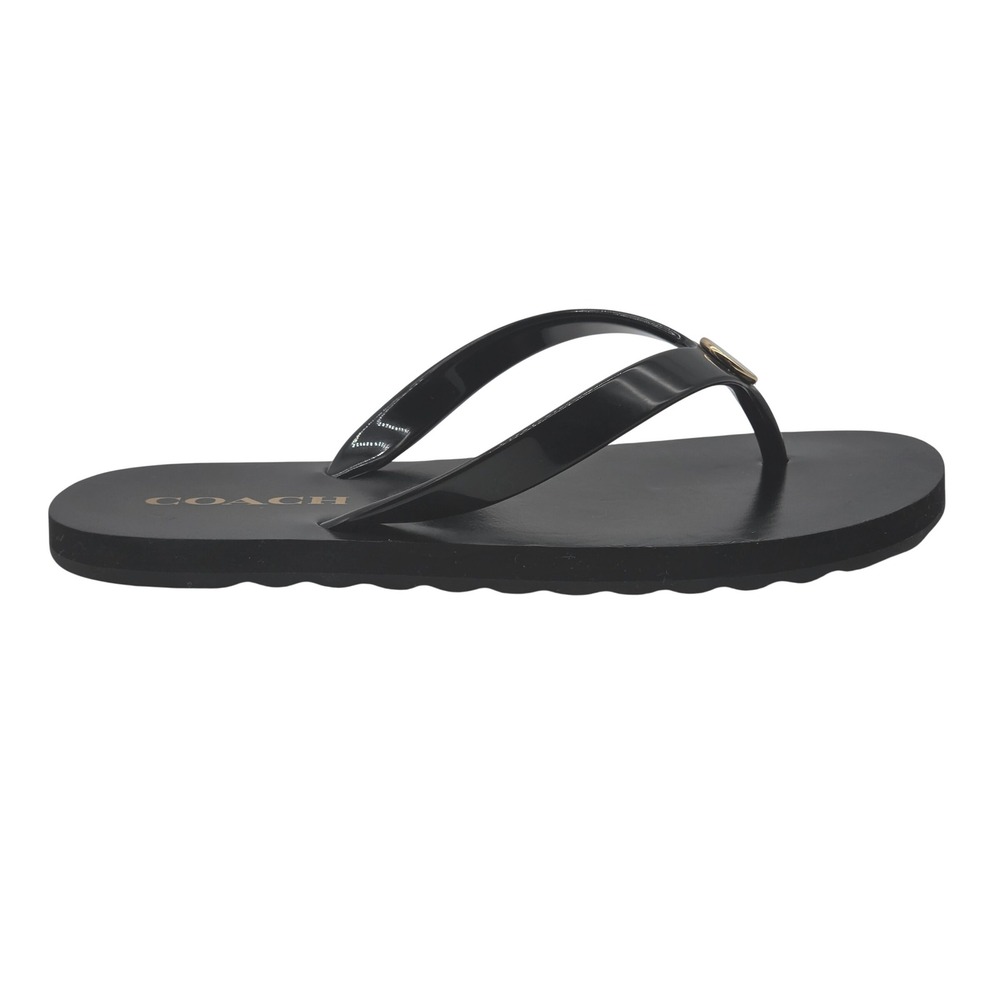 Coach Flip Flop Sandals Womens 7 Black Logo Thong Flat Summer Beach CR858